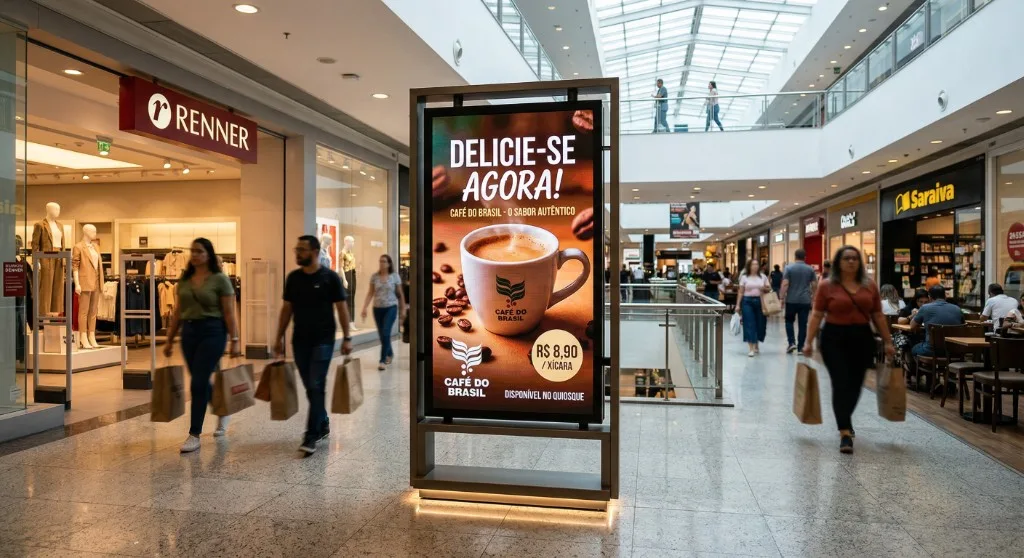 Ambiente comercial com totem de Digital Signage